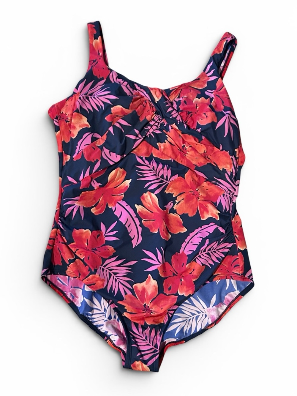 Lands' End Navy One-Piece Swimsuit with Pink & Coral Floral Print